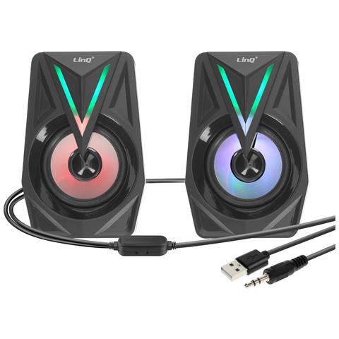 Altoparlanti Per Pc E Tv Con Led Colorati Suono Potente, Nero - Foto 1