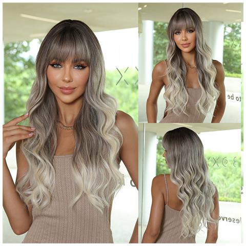 Parrucca Da Donna Parrucche Lunghe Ondulate Naturali Con Frangia - Foto 1