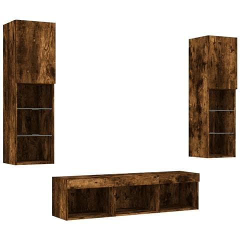 Mobili TV a Muro con LED 5pz Rovere Fumo in Legno Multistrato - Foto 2