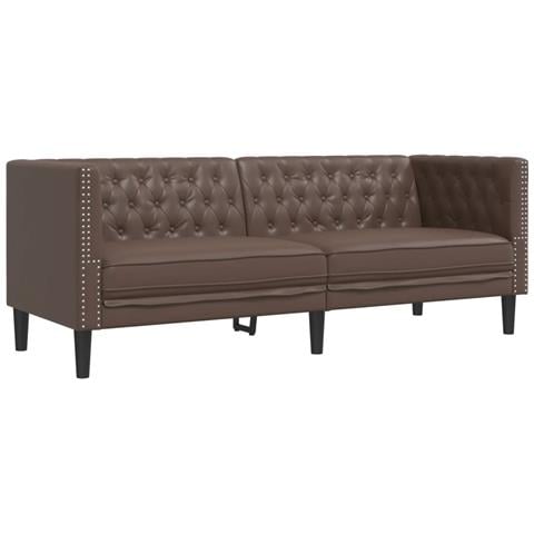 Divano Chesterfield A 3 Posti Marrone In Similpelle - Foto 2