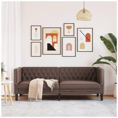 Divano Chesterfield A 3 Posti Marrone In Similpelle - Foto 3