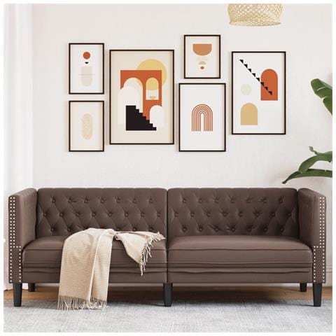 Divano Chesterfield A 3 Posti Marrone In Similpelle - Foto 1