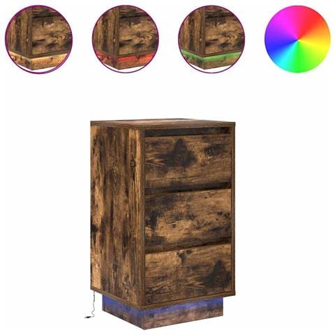 Comodino Con Luci Led Rovere Fumo 38x34x65 Cm - Foto 2