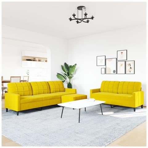 Set Di Divani 3 Pz Con Cuscini Giallo In Velluto - Foto 3