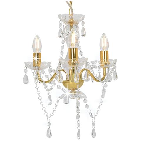 Lampadario Con Perline Dorato Tondo 3 E14 - Foto 2