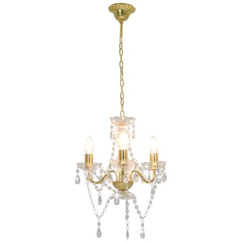 Lampadario Con Perline Dorato Tondo 3 E14 - Foto 1