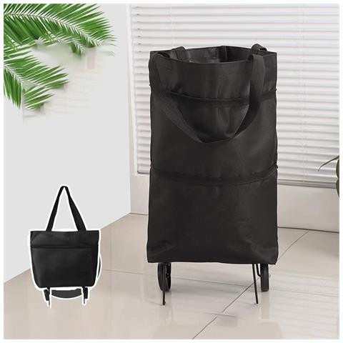 Borsa Della Spesa Pieghevole Con Ruote - Black - Foto 2