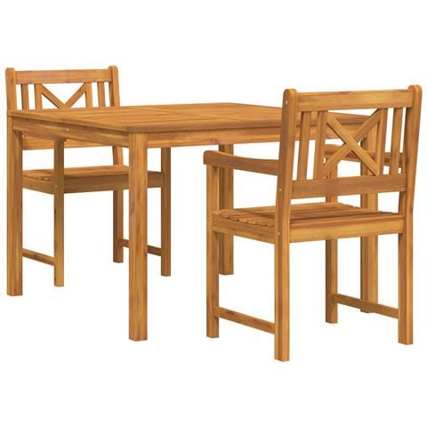 Set da pranzo da giardino 3 pezzi in legno massello di acacia, Sedie da giardino 2 pz 56x56x90 cm in legno massello di acacia - Foto 1