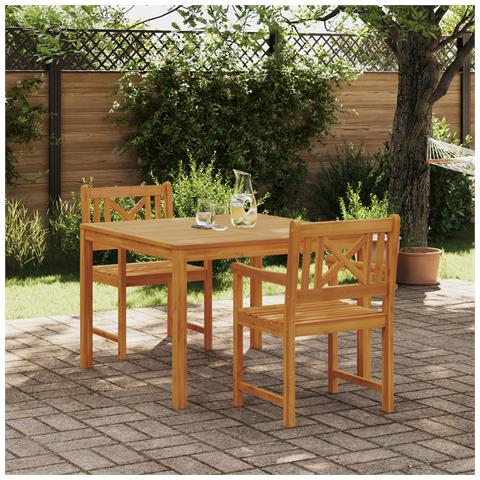 Set da pranzo da giardino 3 pezzi in legno massello di acacia, Sedie da giardino 2 pz 56x56x90 cm in legno massello di acacia - Foto 2
