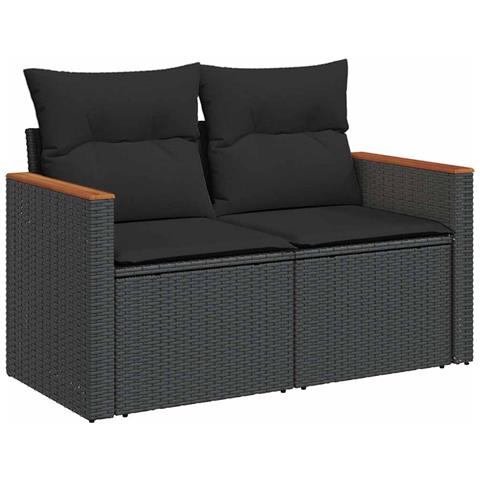 Divano da Giardino con Cuscini a 2 Posti Nero in Polyrattan - Foto 1