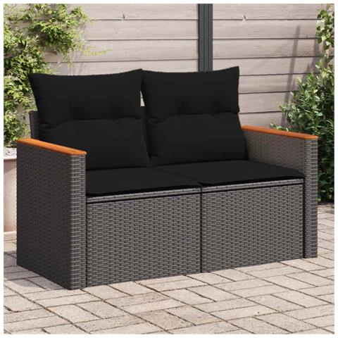 Divano da Giardino con Cuscini a 2 Posti Nero in Polyrattan - Foto 2