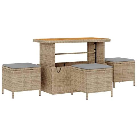 Set di divani da giardino 10 pezzi con cuscini beige polyrattan acacia, Divano da giardino 2 posti con cuscini beige polyrattan, Set da pranzo da giardino 4 pezzi con cuscini beige polyrattan acacia - Foto 1