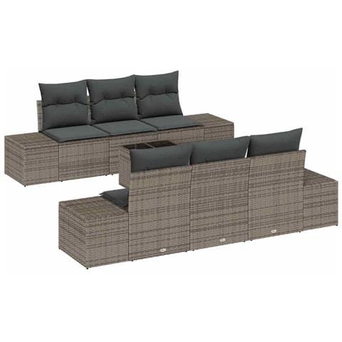 Set di divani da giardino a 7 pezzi con cuscini Grigio in Rattan - Foto 1