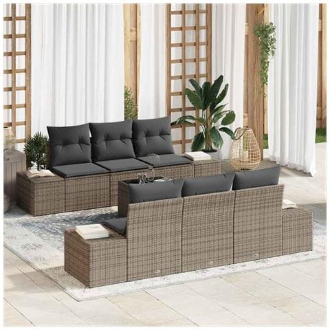 Set di divani da giardino a 7 pezzi con cuscini Grigio in Rattan - Foto 2