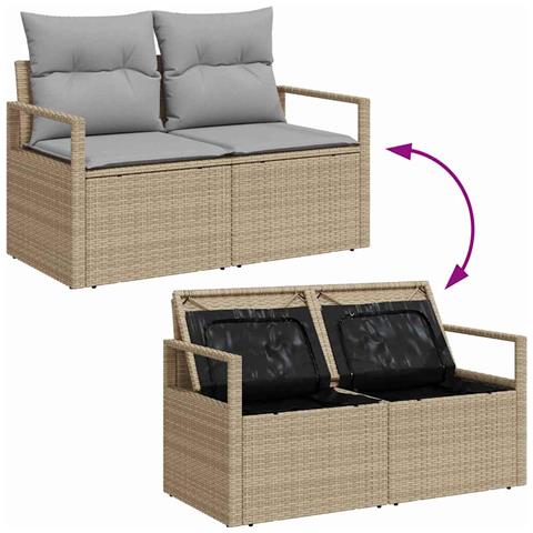 Set divani giardino  8 pezzi con cuscini Beige rattan sintetico, Divano giardino  2 posti con spazio stoccaggio e cuscini Beige rattan sintetico - Foto 9
