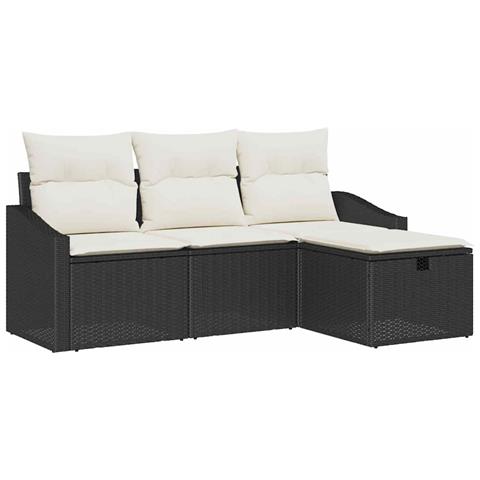 Set Divano da Giardino da 4 Pezzi con Cuscini in Rattan Sintetico Nero - Foto 1
