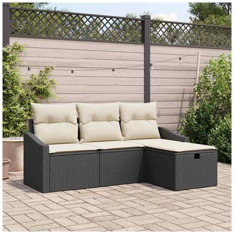 Set Divano da Giardino da 4 Pezzi con Cuscini in Rattan Sintetico Nero - Foto 2