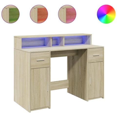 Scrivania con Luci LED Rovere Sonoma 120x55x91cm in Multistrato - Foto 1