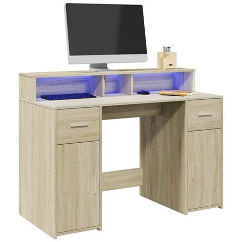 Scrivania con Luci LED Rovere Sonoma 120x55x91cm in Multistrato - Foto 2