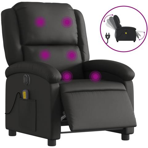 Poltrona Massaggiante Reclinabile Elettrica Nera in Vera Pelle - Foto 1