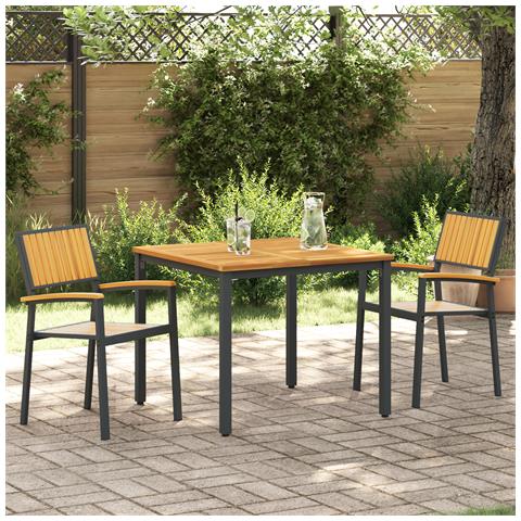 Sedia da esterno  2 pezzi impilabile in legno solidale acacia e metallo - Foto 2