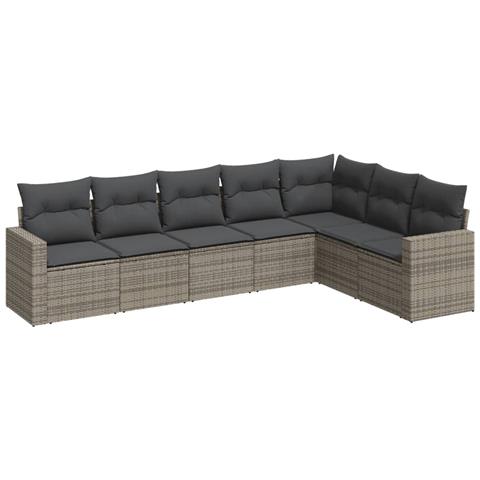 Set Divani da Giardino 7 pz con Cuscini Grigio in Polyrattan - Foto 1