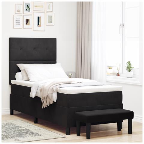 Letto con Rete a Molle con Materasso e Panchina Nero 90x190 cm Velluto - Foto 2