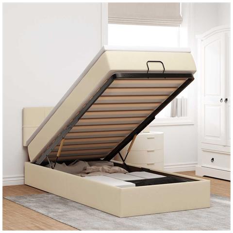 Pouf Letto con Materasso e LED Crema 90x200 cm in Tessuto - Foto 2