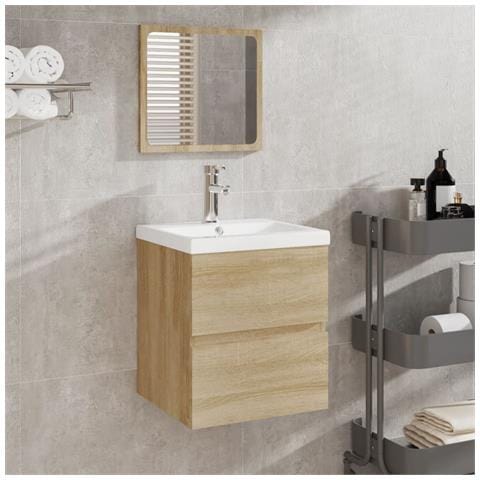 Mobile da Bagno con Lavabo e Specchio Rovere Sonoma - Foto 2