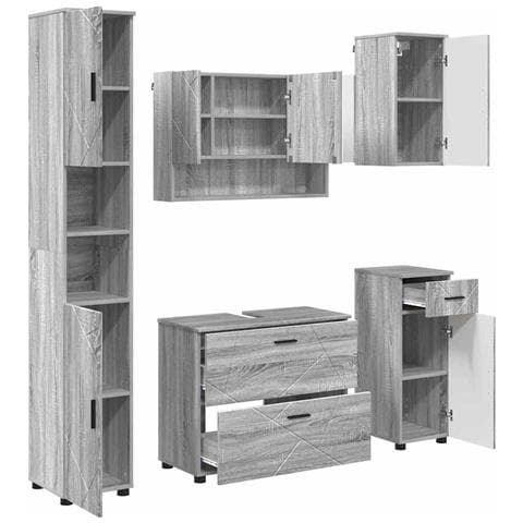 Set di mobili per il bagno 5 pcs Grigio sonoma 30 x 35 x 192 cm - Foto 1