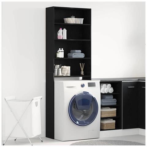 Mobile per lavatrice Rovere Nero 64 x 24 x 190 cm - Foto 2