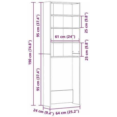 Mobile per lavatrice Rovere Nero 64 x 24 x 190 cm - Foto 9