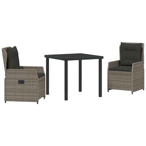 Set da Pranzo per Giardino 3 pcs Grigio polyrattan - Foto 1