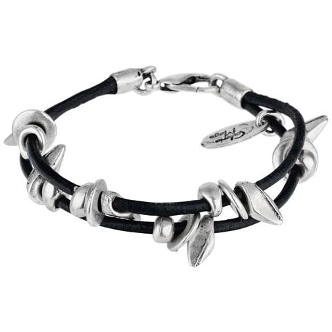 Bracciale In Pelle Nera Con Placcatura In Argento - Foto 1