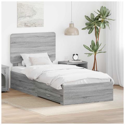 Struttura del letto Grigio Sonoma 75 x 190 cm Legno multistrato - Foto 2