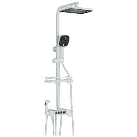 Colonna doccia, Blackswan, Tipo M231, modello bianco, con 4 vie, soffione a pressione, doccetta tipo SPA e bocca mobile nascosta, misura 118 cm - Foto 1
