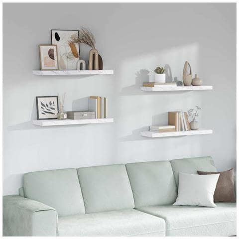 Scaffale da parete 4 pcs Marmo Bianco 80 x 23,5 x 4 cm - Foto 2