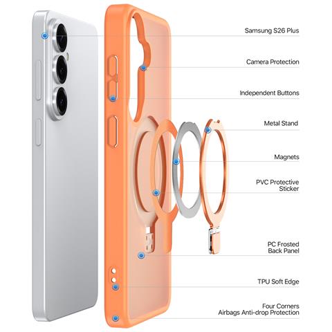 Cover per Galaxy S26+ - TPU+PC, Arancione, Con Soporte - Foto 4