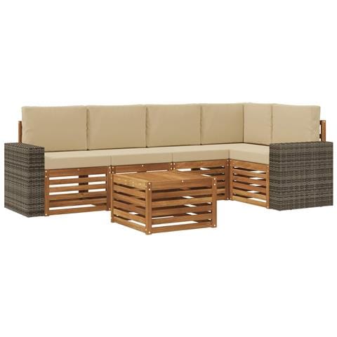 Set divano sezionale con cuscino 6 pcs Naturale e Beige - Foto 1