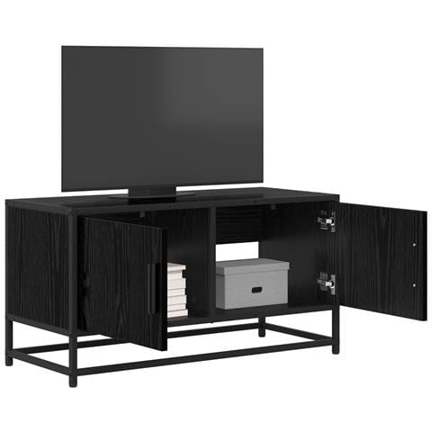 Mobile TV 80 x 34,5 x 40 cm Rovere Nero Legno ingegnerizzato - Foto 2