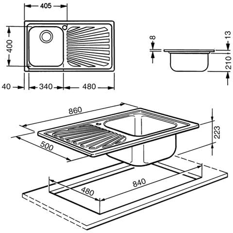 SP861S Lavello da incasso in Acciaio Inox Satinato con 1 Vasca Dimensioni 86 x 50 cm - Foto 4
