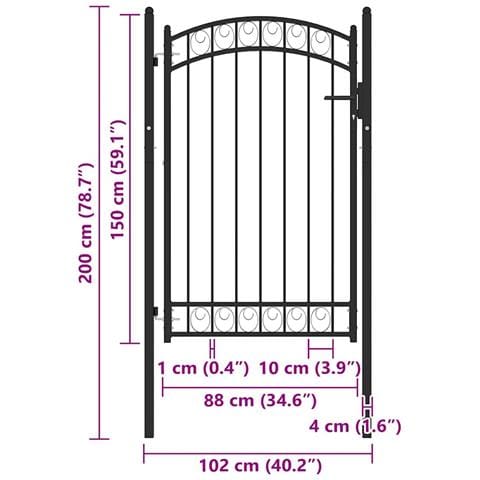 Cancello Per Recinzione Ad Arco In Acciaio 100x150 Cm Nero - Foto 5