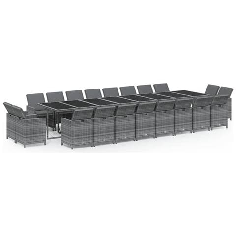 Set Da Pranzo Per Giardino 21pz Con Cuscini Polyrattan Grigio - Foto 1
