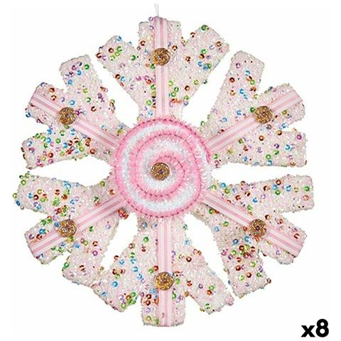 Decorazione Natalizia Fiocchi Di Neve Bianco Rosa 17 X 6 X 17 Cm (8 Unità) - Foto 1