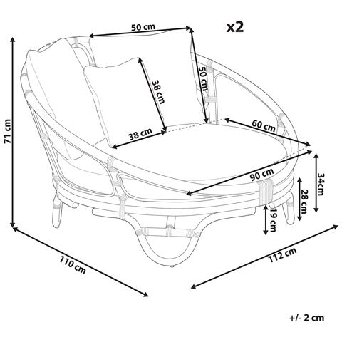 Set Di 2 Lettini Da Giardino Rattan Naturale Rossano - Foto 6