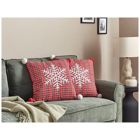 Set Di 2 Cuscini Lonicera 45 X 45 Cm Rosso Modello Natalizio - Foto 1