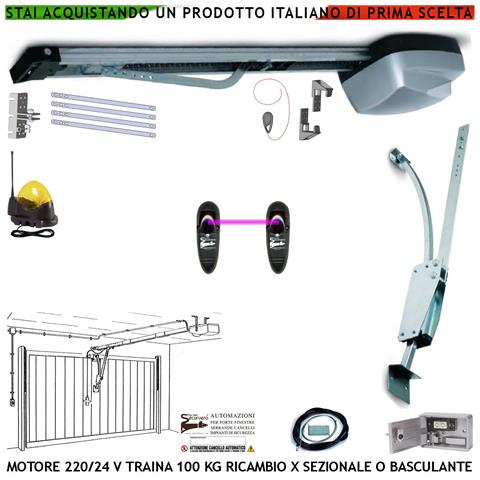 Basculante Kit Automatismo Soffitto Motore 220/24 V 100 Kg Fotocellule Faro Antenna Blindino Sblocco Archetto Oscillan - Foto 1