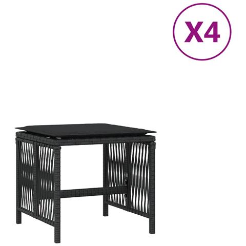 Sgabelli Da Giardino Con Cuscini 4pz Neri 41x41x36cm Polyrattan - Foto 2