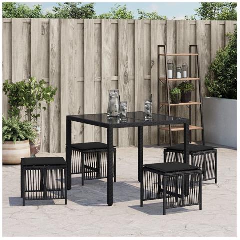 Sgabelli Da Giardino Con Cuscini 4pz Neri 41x41x36cm Polyrattan - Foto 3