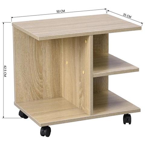 Tavolino Salotto Multifunzione Porta TV Riviste Comodino con Ruote Legno Beige - Foto 2